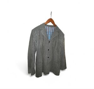 Save The Queen Gray Patterned Sport Coat with Houndstooth Panels